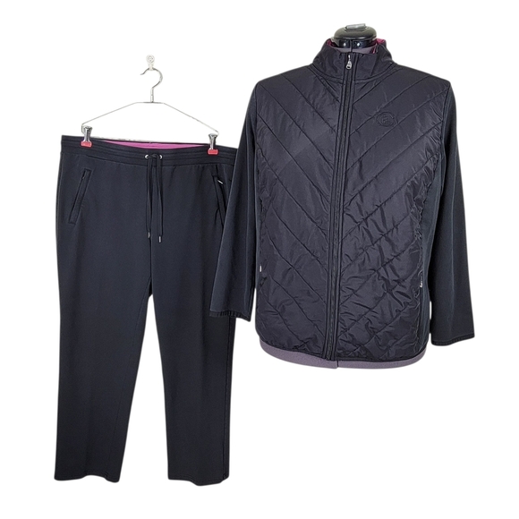 Lauren Ralph Lauren Sweatsuit Women Size 2X Black Quilted Jacket Mock Neck - Picture 1 of 11
